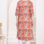 Tomato Linen Cotton Round Neck Women Long Kurta