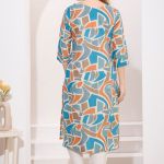 Blue Orange Linen Cotton Round Neck Women Long Kurta