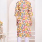 Multicolored Linen Cotton Women Long Kurta With Ban Collar