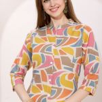 Multicolored Linen Cotton Women Long Kurta With Ban Collar