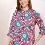 Wine Linen Cotton Women Long Kurta With Ban Collar