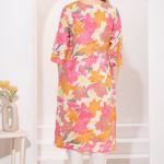 Pink Orange Linen Cotton Round Neck Women Long Kurta