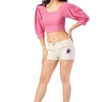 Pinky Pink Bow Back Puff Sleeve Top for Girls