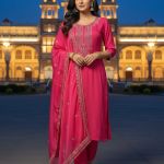 Pink Embroidered Straight Kurta Trousers With Dupatta se