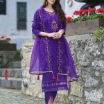 purple embroidered salwar suit or kurta set