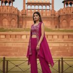 Pink Georgette Embroidered Top With Pant & Cape Set