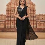 Black Shade Readymade Pre-Stitched Saree with Blouse, Ready to wear Saree, Indian Ethnic Sari,