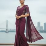 Maroon Shade Readymade Pre-Stitched Saree with Blouse, Ready to wear Saree, Indian Ethnic Sari